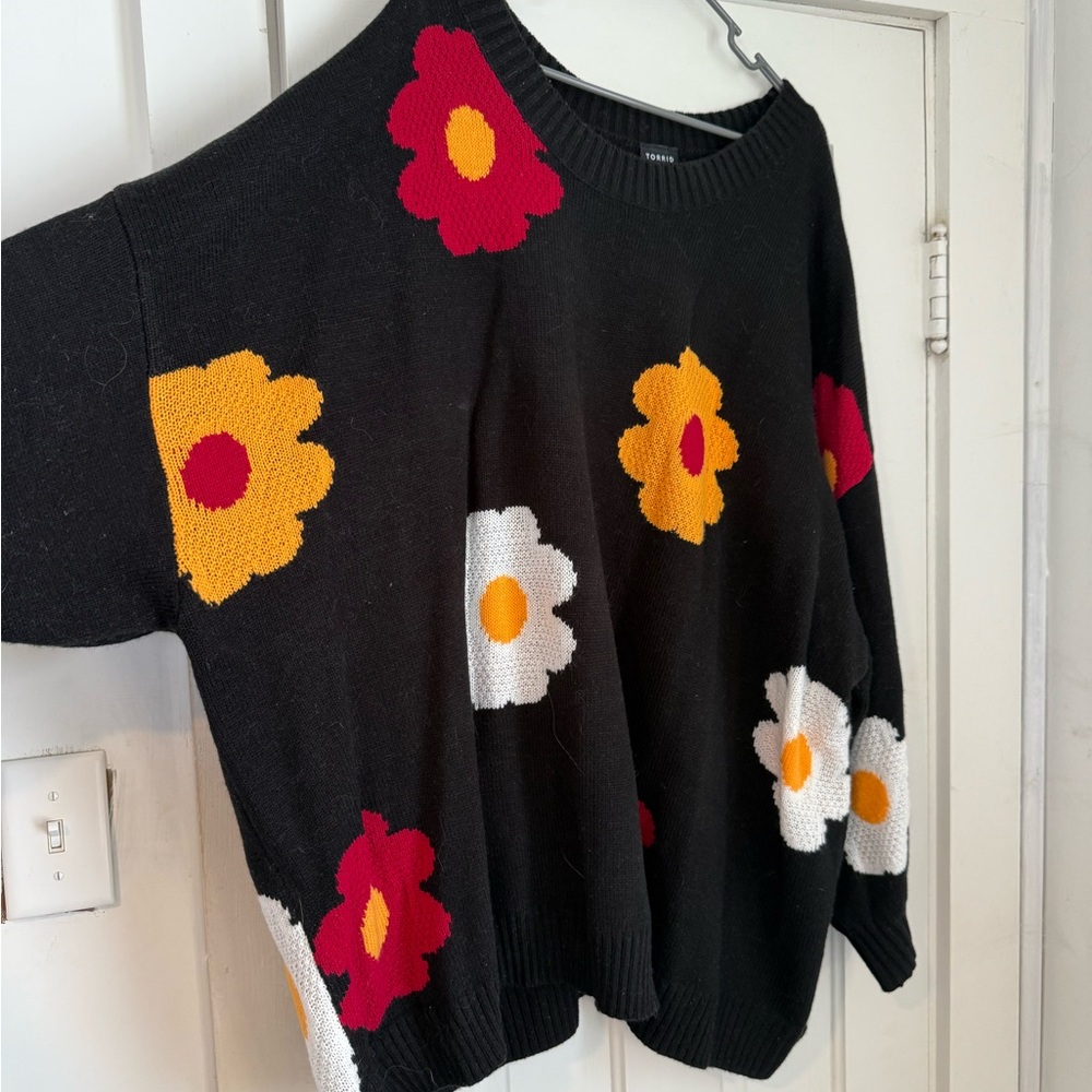 Torrid Floral Patterned Black Sweater
